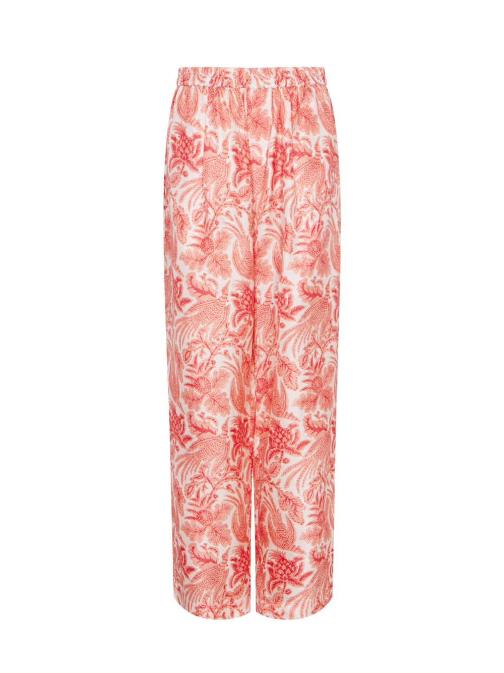 Silk Printed Long Pant With Elastic Coral