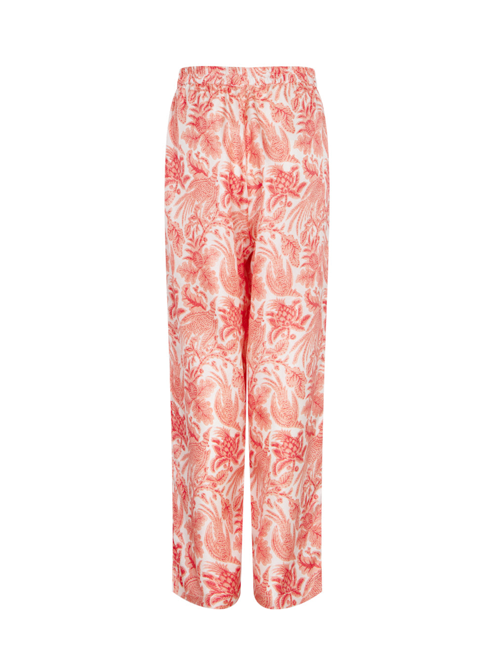 Silk Printed Long Pant With Elastic Coral