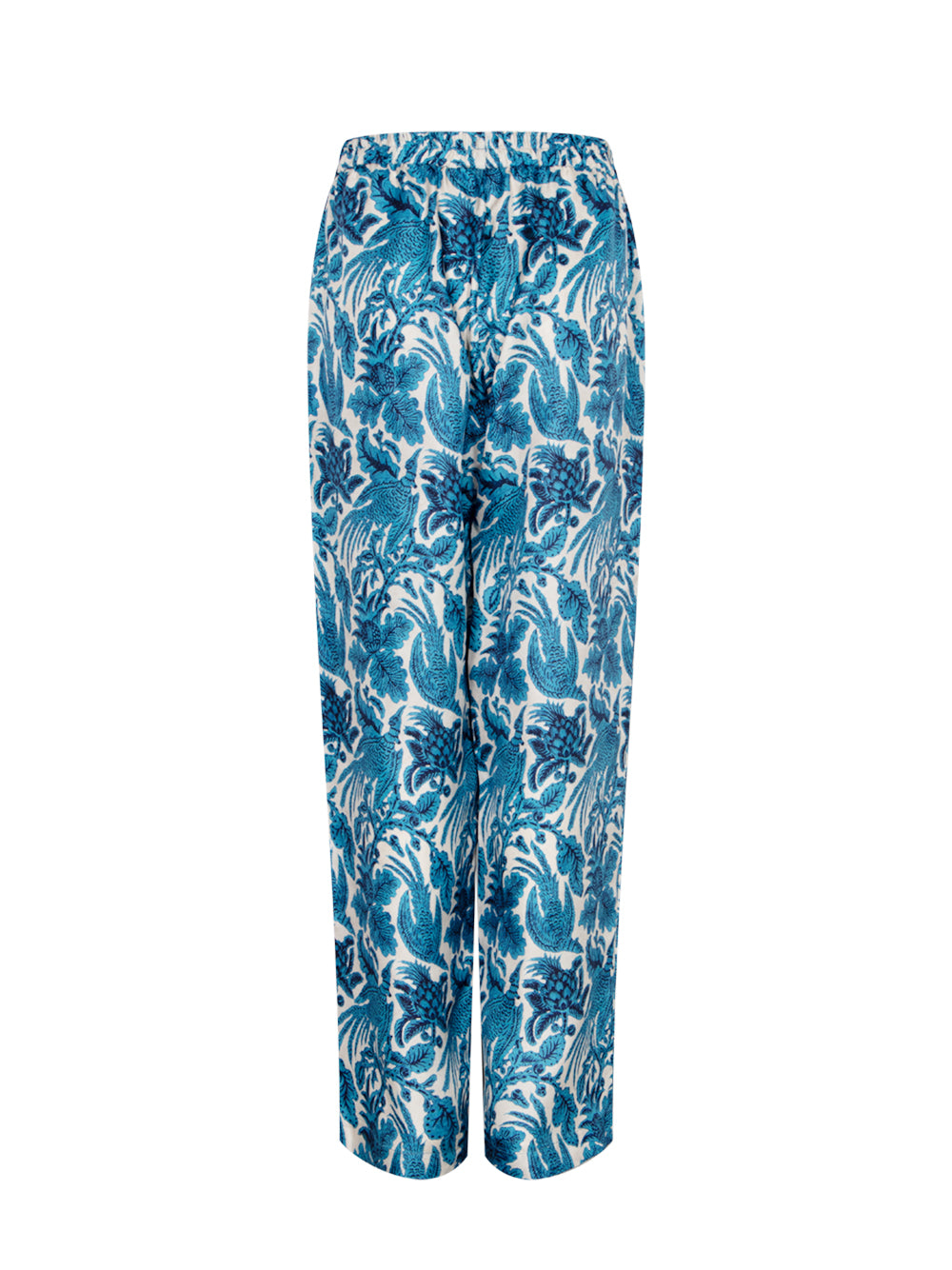 Silk Printed Long Pant With Elastic Ocean Blue