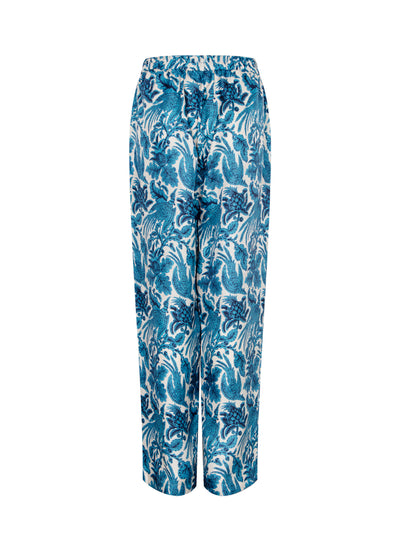 Silk Printed Long Pant With Elastic Ocean Blue