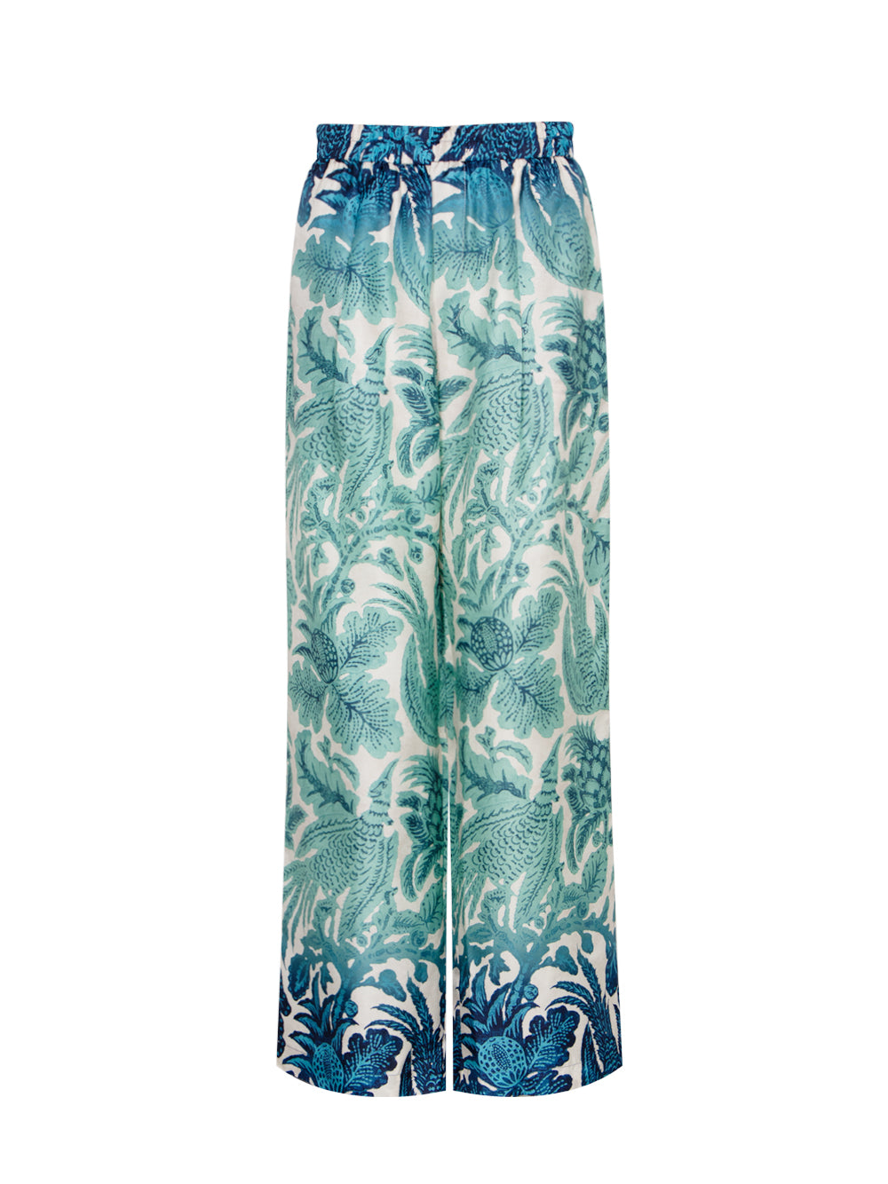 Silk Printed Long Pant With Elastic Ocean Celadon