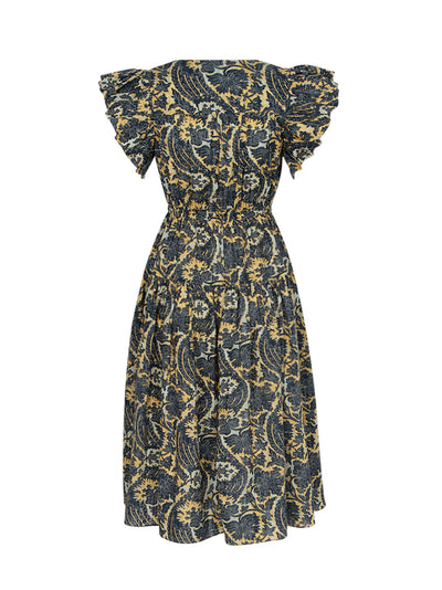 Kairi Flutter Sleeve Midi Dress (Luna)