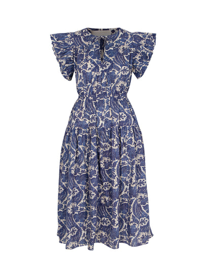 Kairi Flutter Sleeve Midi Dress Ocean