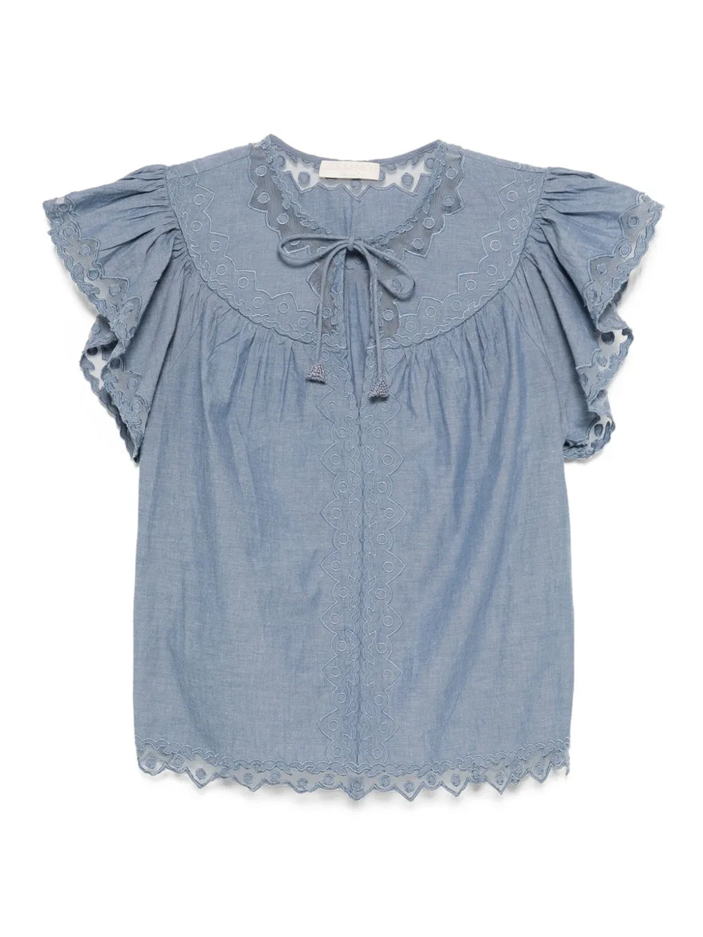 Effie Flutter Sleeve Top Chambray