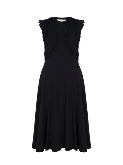 Shiva Sleeveless Ruffled Midi Dress Noir