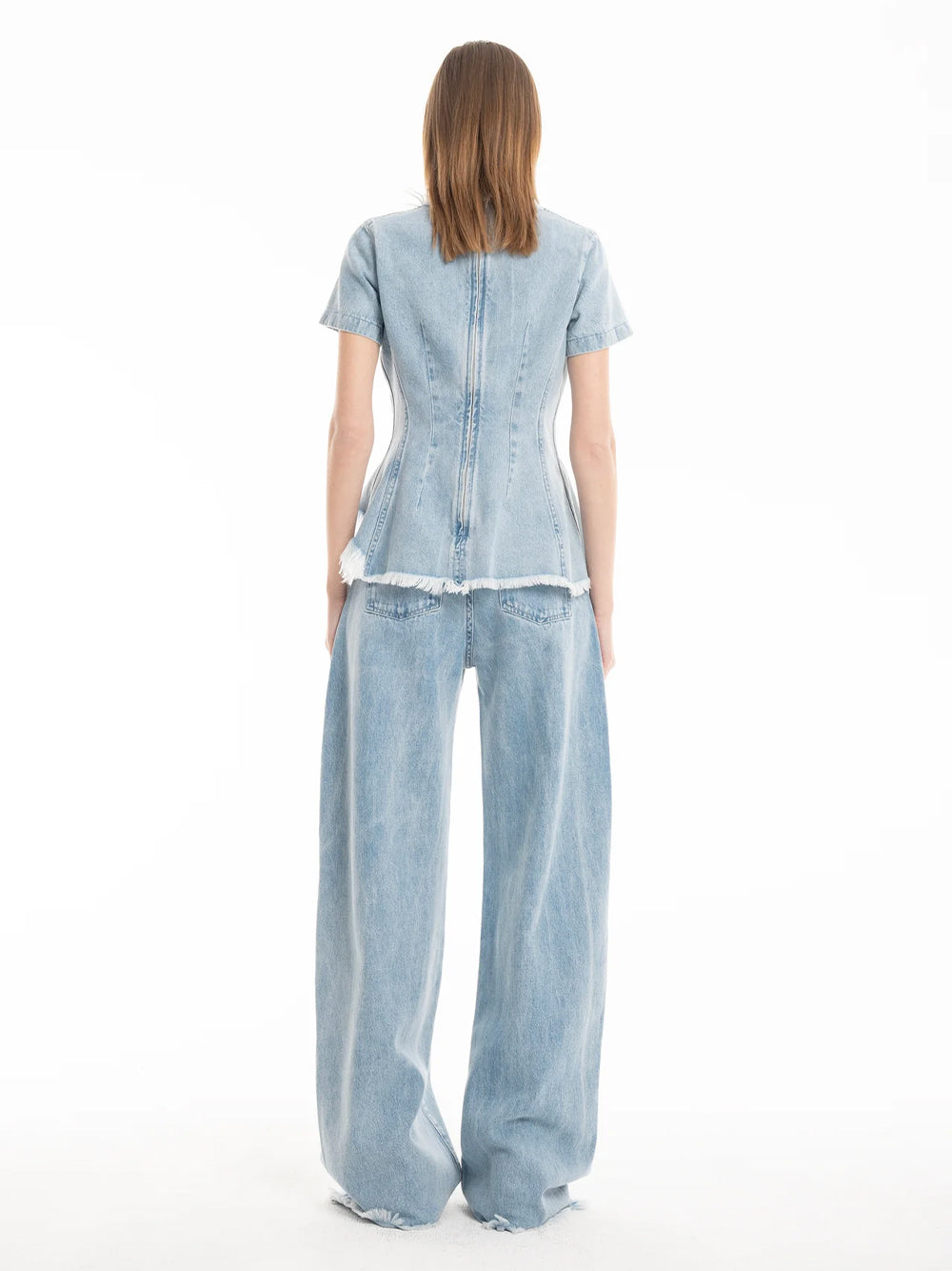 Denim Fitted Cap Sleeve Top Light Blue