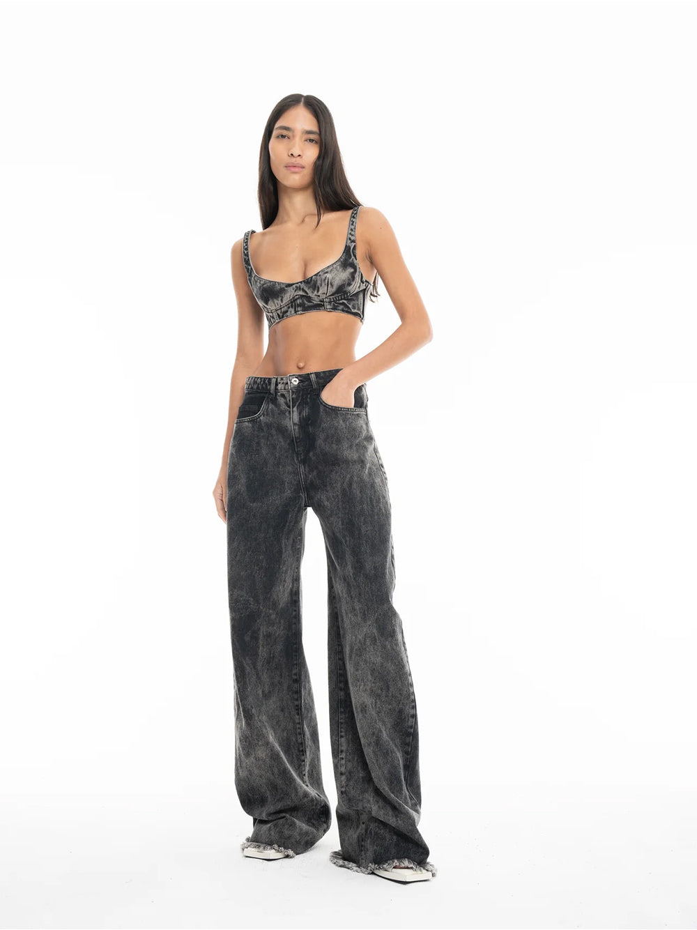 Acid Wash Boyfriend Jeans Black