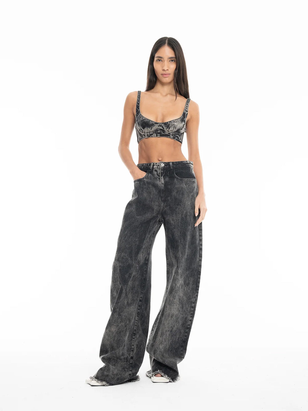 Acid Wash Boyfriend Jeans Black
