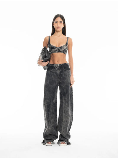 Acid Wash Boyfriend Jeans Black