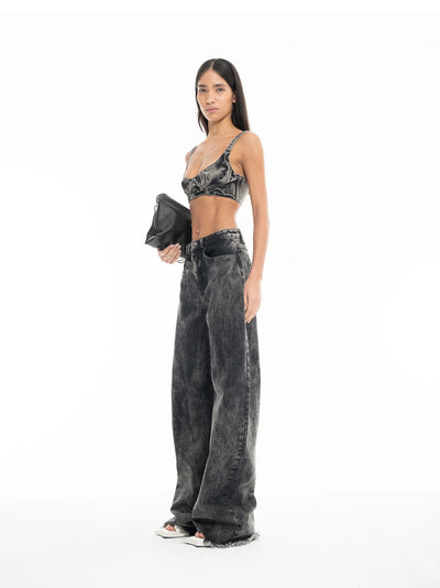 Acid Wash Boyfriend Jeans Black