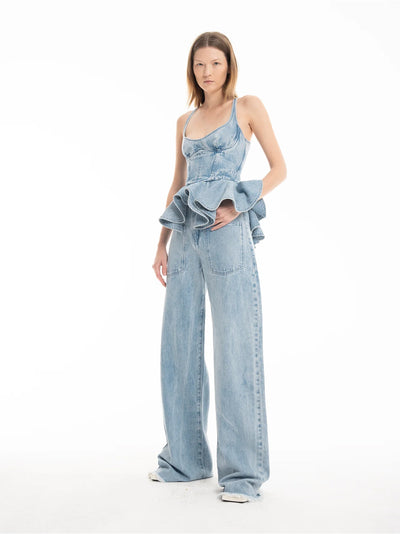 Denim Boyfriend Jeans With Pat Light Blue