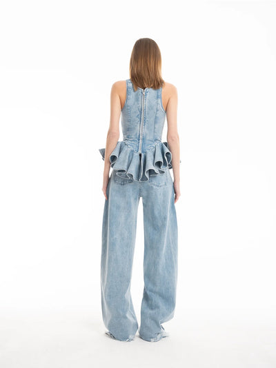 Denim Boyfriend Jeans With Pat Light Blue