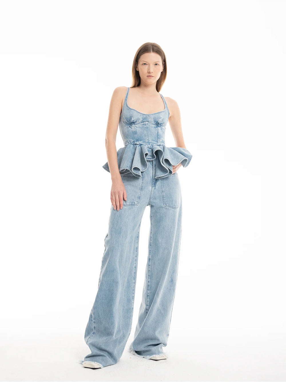 Denim Boyfriend Jeans With Pat Light Blue