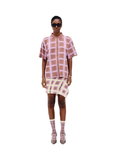 Camellia Oversized Plaid Shirt (Brown/ Pink)