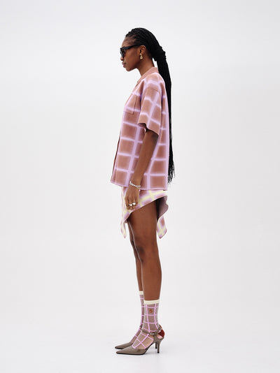 Camellia Oversized Plaid Shirt (Brown/ Pink)