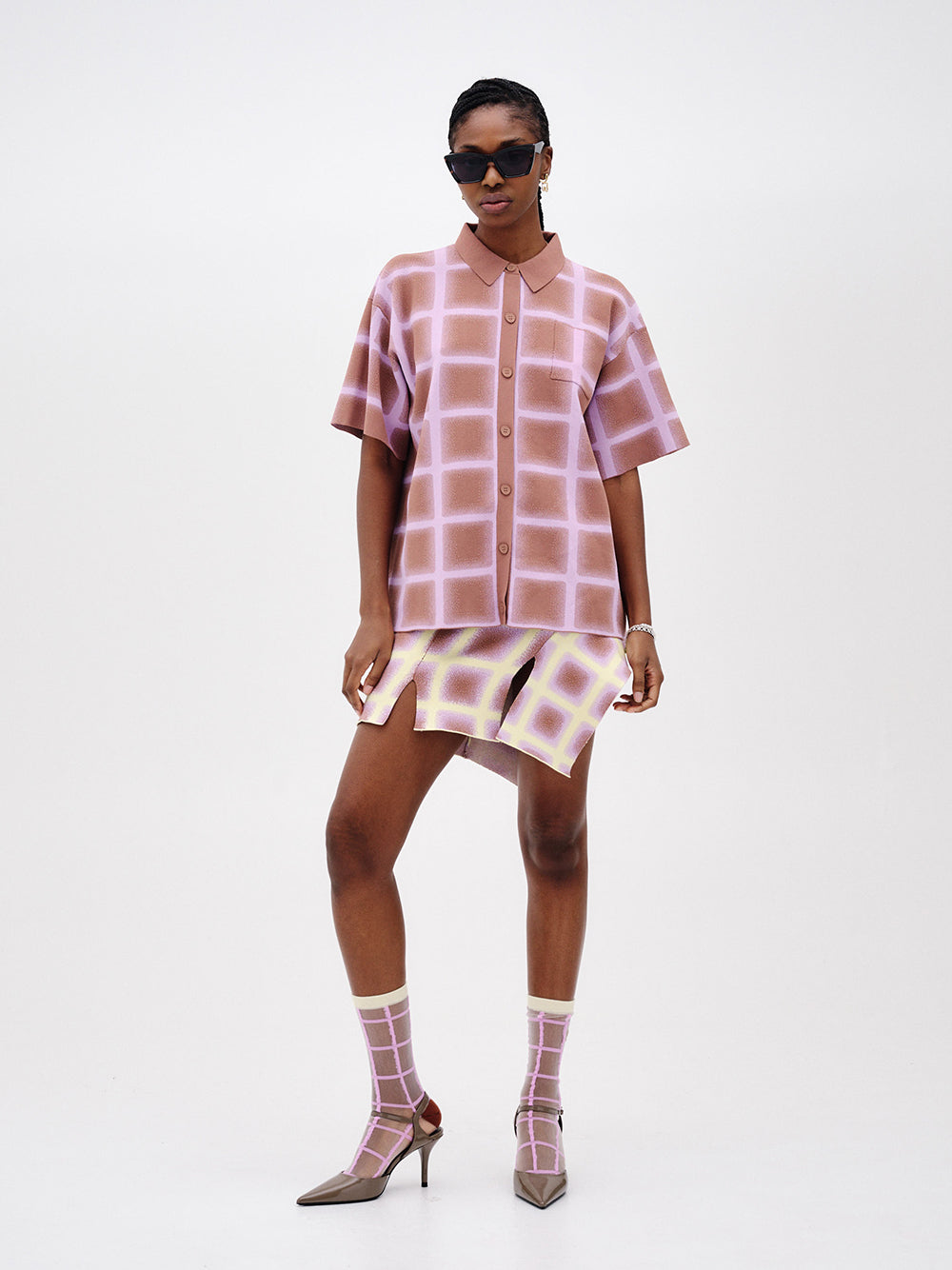 Camellia Oversized Plaid Shirt (Brown/ Pink)