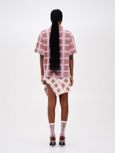 Camellia Oversized Plaid Shirt (Brown/ Pink)