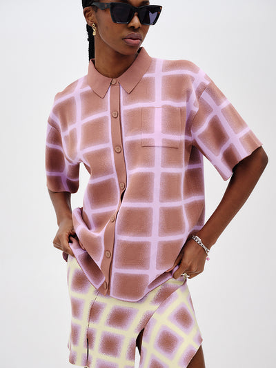 Camellia Oversized Plaid Shirt (Brown/ Pink)