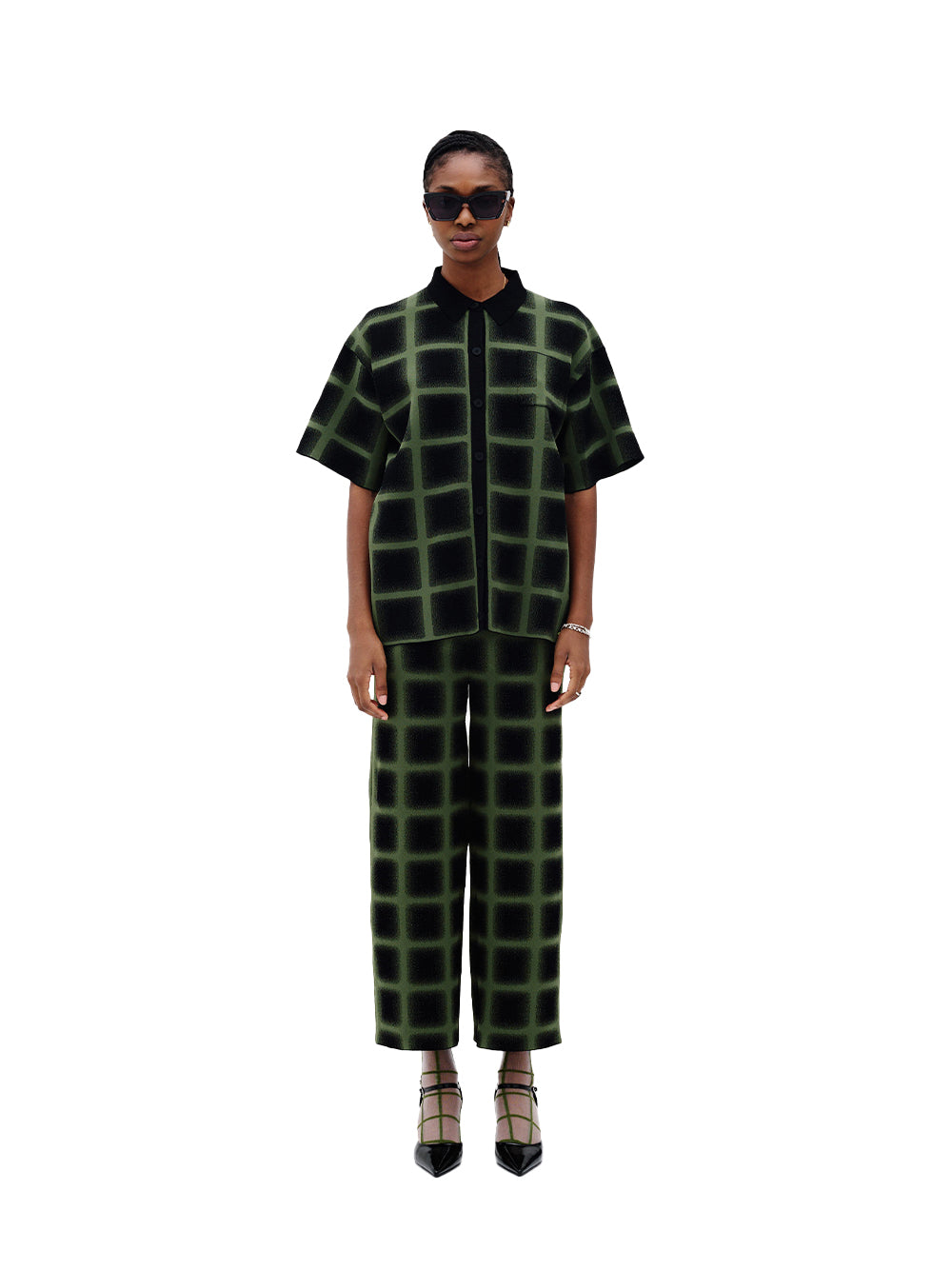 Camellia Oversized Plaid Shirt (Green/ Black)