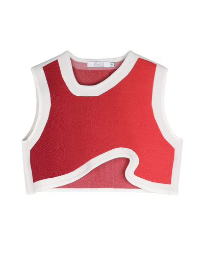Dahlia Oversized Wavy Crop Top (Red Tulip)