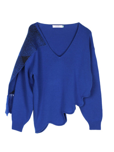 Dolly Wavy Merino Wool Pullover (Electric Blue)