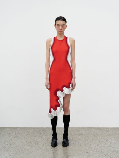 Lotus Signature Wavy Dress With Open Back (Red Tulip)