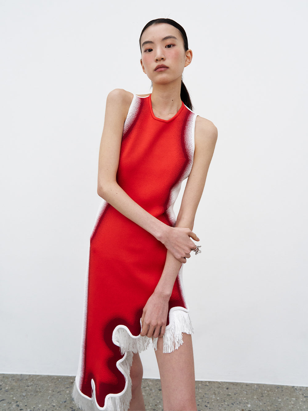 Lotus Signature Wavy Dress With Open Back (Red Tulip)