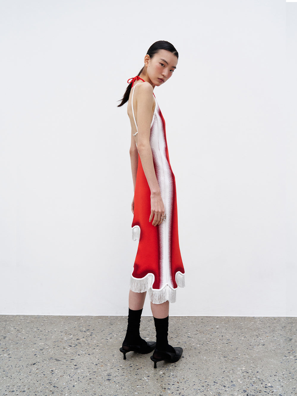 Lotus Signature Wavy Dress With Open Back (Red Tulip)