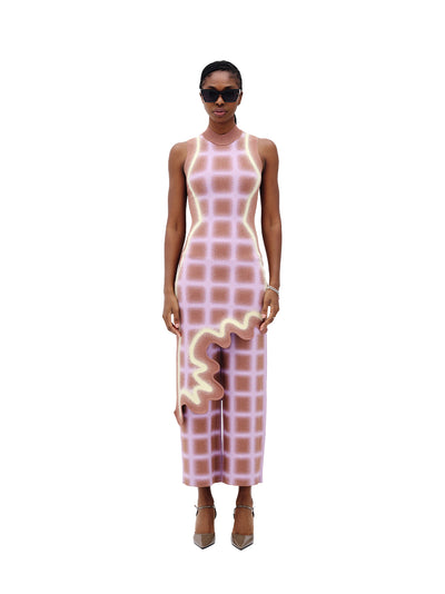 Mia Wavy Plaid Dress (Brown/ Pink)