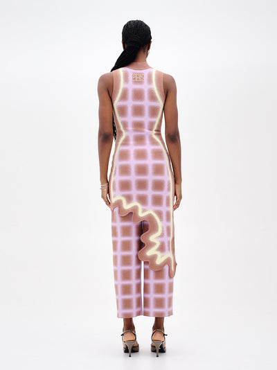 Mia Wavy Plaid Dress (Brown/ Pink)