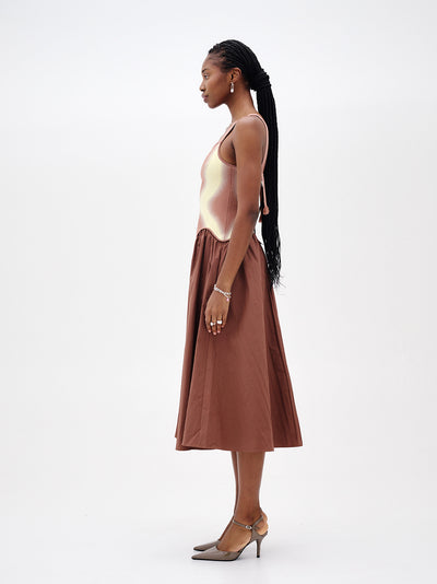 Mushu Mixed Media Tank Dress (Cozy Brown)