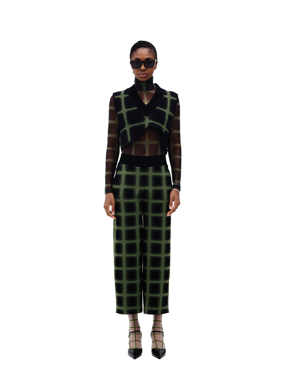 Reynolds Plaid Cropped Vest (Green/ Black)