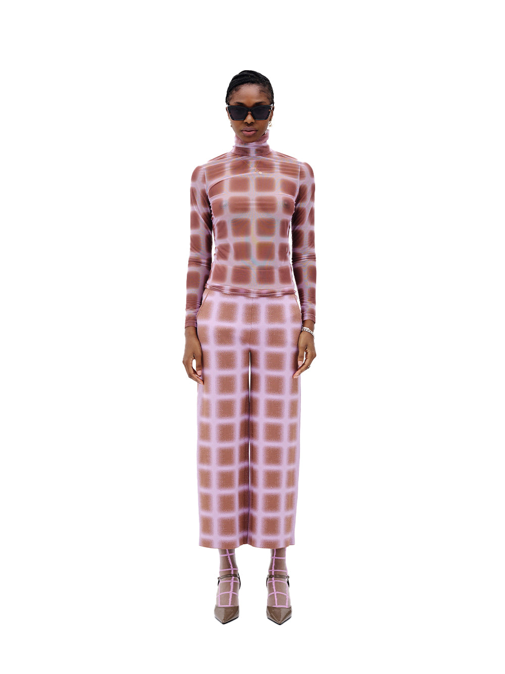 Thyme Wide Leg Cropped Pants (Brown/ Pink)