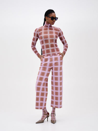 Thyme Wide Leg Cropped Pants (Brown/ Pink)