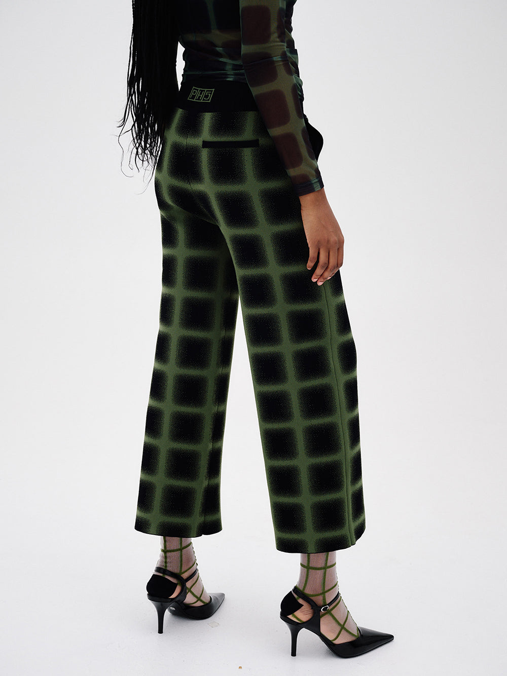 Thyme Wide Leg Cropped Pants (Green/ Black)