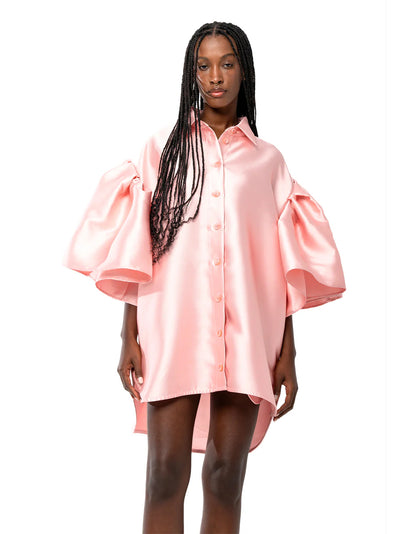 Mikado Oversized Shirt With Pleated Sleeves Pink