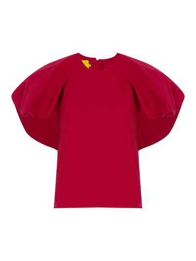 Recycled Cotton Drill Top With Round Short Sleeves Red