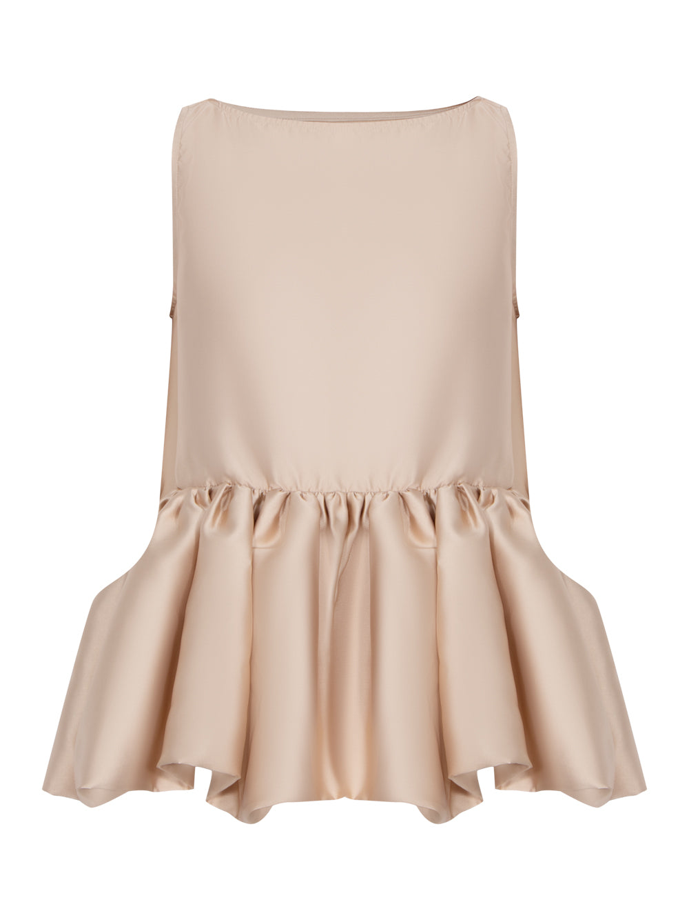 Heavy Satin Sleeveless Puff Hem Top Beige