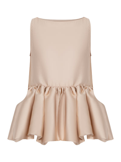 Heavy Satin Sleeveless Puff Hem Top Beige