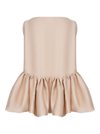 Heavy Satin Sleeveless Puff Hem Top Beige