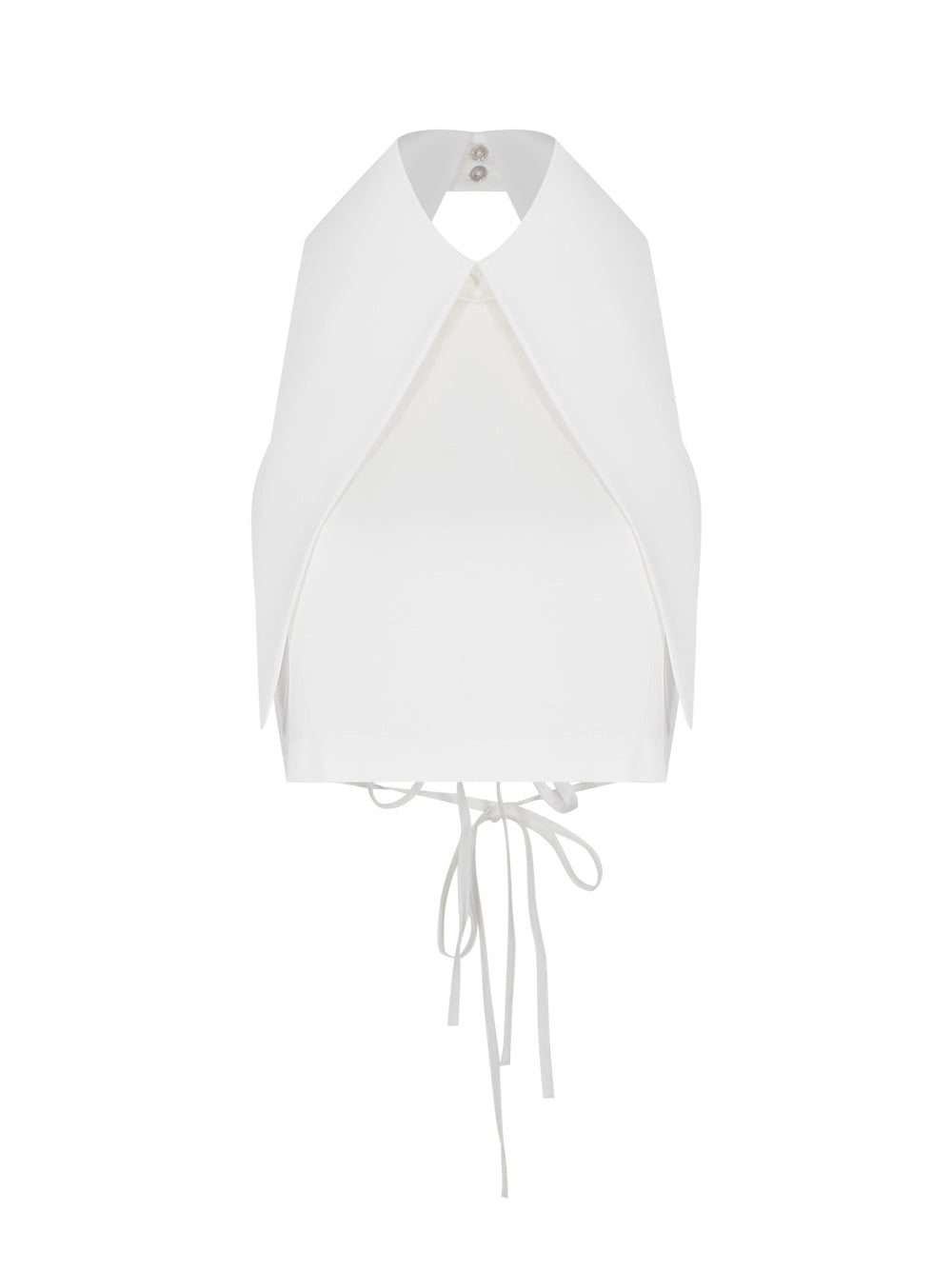 Pointy Collar Backless Crop Top White