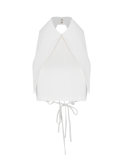 Pointy Collar Backless Crop Top White