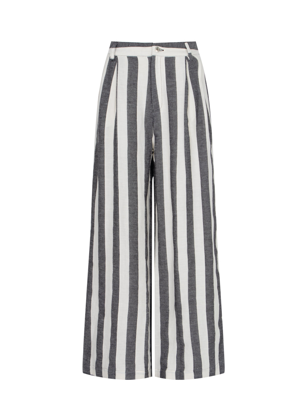 Linen Wide Leg Trousers Black White Stripes