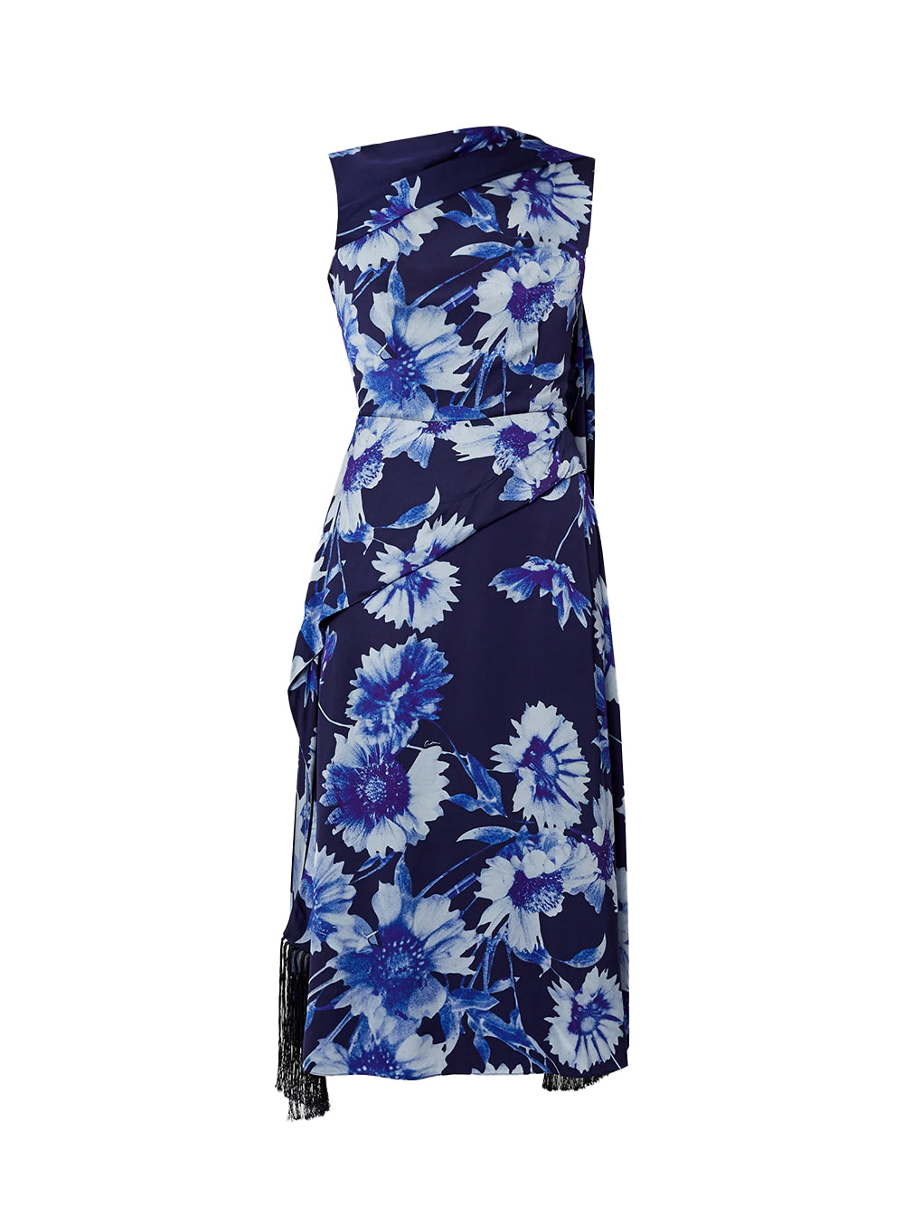 Draped Midi Cocktail Dress Troubridge Floral Indigo
