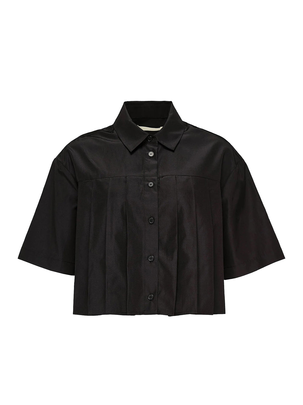 Papery Silk Cotton Cropped Shirt (Black)