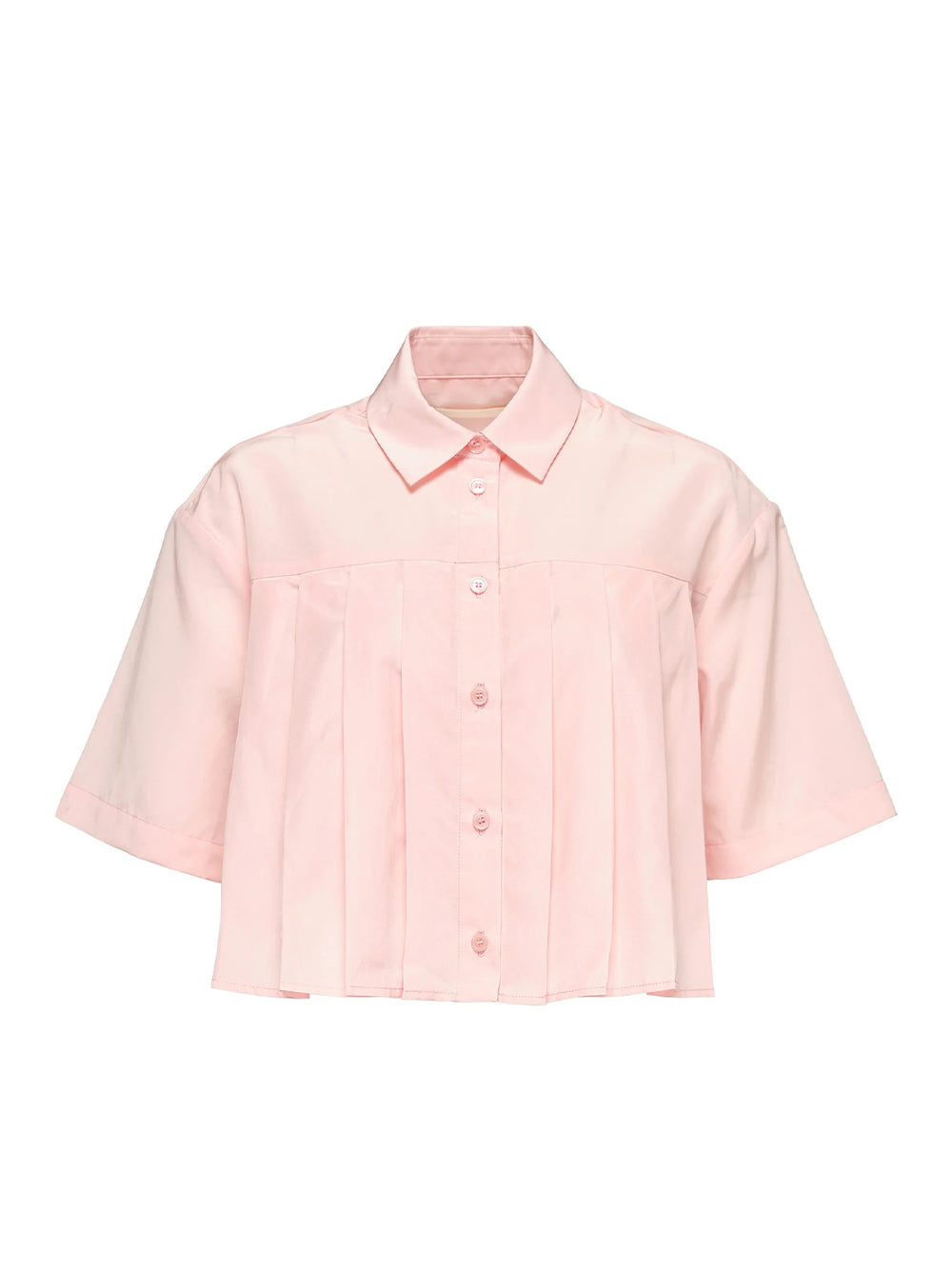 Papery Silk Cotton Cropped Shirt (Pale Pink)