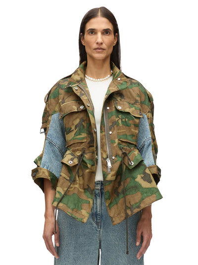Patchwork Camo Cinched Jacket (Dark Olive Multi)