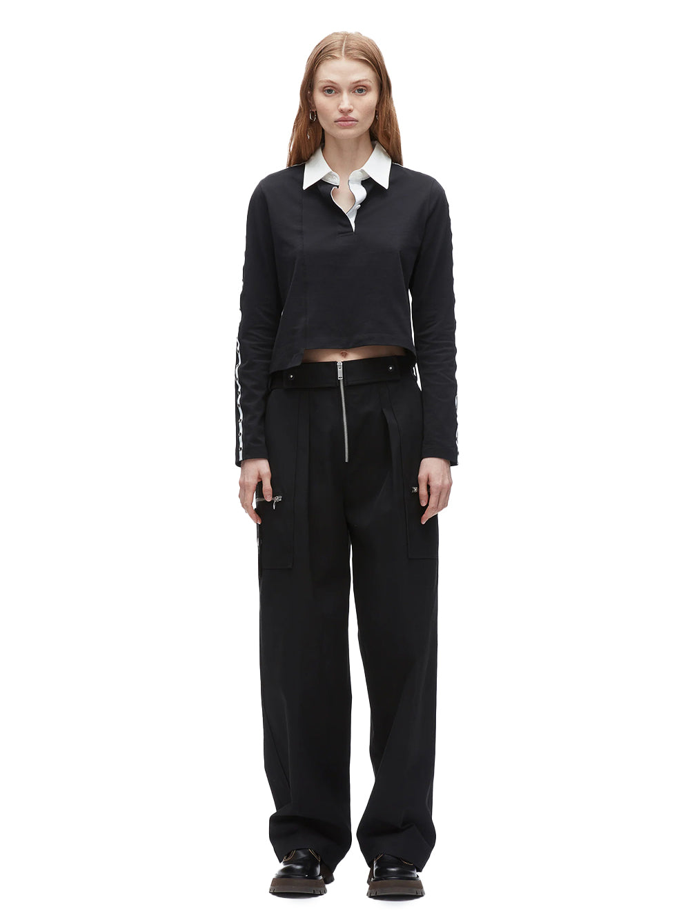 Patchwork Cropped Polo (Black-White)
