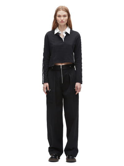 Patchwork Cropped Polo (Black-White)