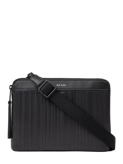 Leather 'Shadow Stripe' Musette Bag (Black)